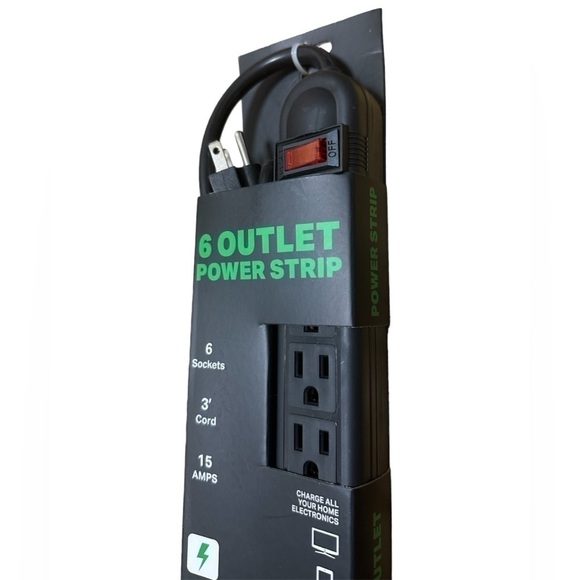 NEW Black 6-Outlet Power Strip / 3 Feet / On-Off Switch - Picture 2 of 5